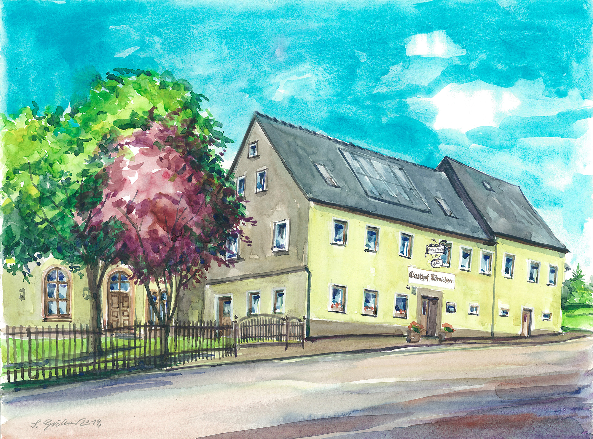 Aquarell des Gasthof Börnichen